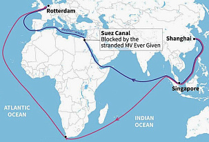 Schifffahrt rund um Afrika wird billiger als durch den Suezkanal